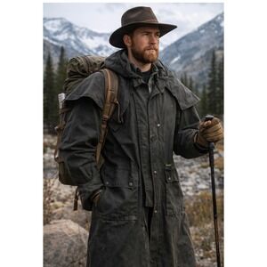 Driza-Bone Overlander Riding Coat Black Waxed Cotton Oilskin Duster Mens Size M